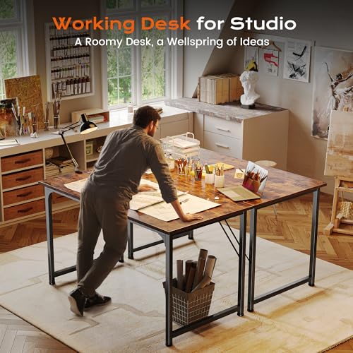 Image of PRAISUN 40 X 24 Inch Computer Desk with Deeper Desktop, Gaming Office Writing Work Desk for Home Office, Study, Bedroom, Work from Home, Metal Frame, Rustic Brown