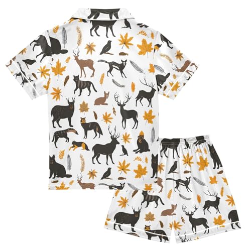 ALAZA Deer Bird Dog Pajamas Satin Pajama Set Short Sleeve Button Down Sleepwear2