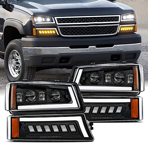 Z-Offroad Led Headlights Assembly Dot Approved With Drl Turn Signal Hi/Low Sealed Beam Side Marker Compatible With 2003-2006 Chevy Silverado Avalanche #TOP11