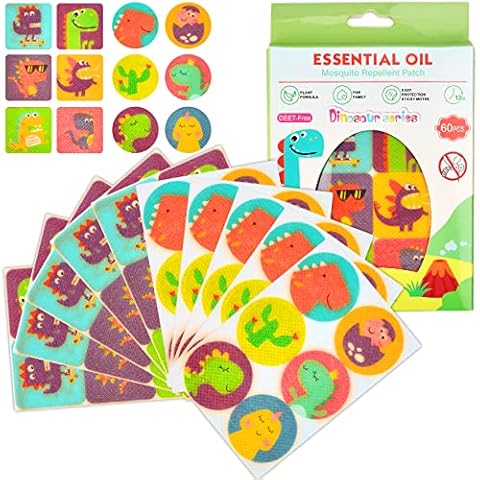 Mosquito Repellent Patches 60 Stickers, Mosquito Repellent Plasters 24 Hours Protection, Anti-Mosquito Stickers for Children Adult Indoor Outdoor Camping Travel Use (Dinosaur) Cover