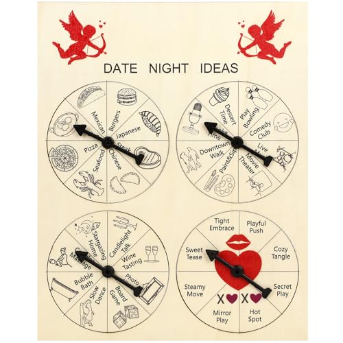 Date Night Spinner Game for Couples, 4-Stage Wooden Date Night Wheel Board for Romantic Fun, Dinner...