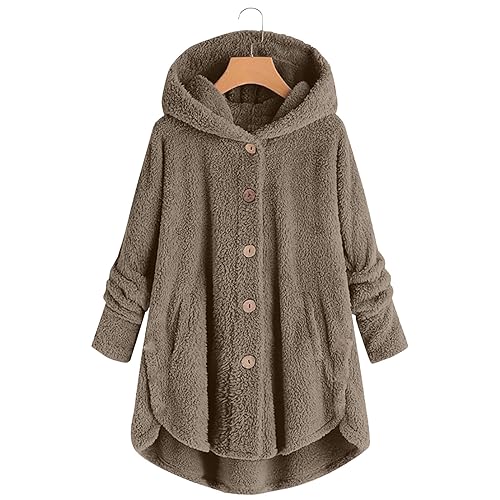 Womens Fuzzy Sherpa Hooded Jacket Shaggy Fleece Soft Warm Coat Loose Fit Long Sleeve Button Down Cardigan Sweaters2