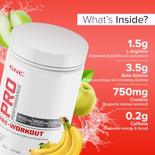 Image of GNC Pro Performance Pre-Workout | 360 gm | 30 Servings | Boosts Pump & Energy | Speeds Up Recovery | 1500 mg L-Arginine | 3500 mg Beta-Alanine | 200 mg Caffeine | Fruit Punch