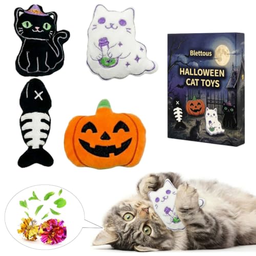 Blettous Halloween Cat Toys, 4 Pack Catnip Crinkle Toys for Indoor Cats
