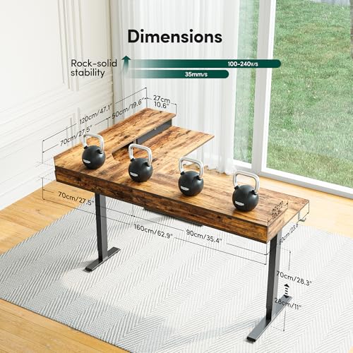 Image of CubiCubi L Shaped Standing Desk with Drawers 63 x 48 Inch Adjustable Height, Electric Corner Desk with Storage, Sit Stand Home Office Desk with Splice Board, Rustic Brown