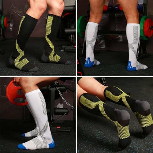 ONDACORE Kompressionsstrümpfe Sport, Laufstrümpfe Damen & Herren, Kompressionssocken mit Anti-Blasen Schutz, Stützstrümpfe für Muskelerholung & Workouts(Blau,S-M)
