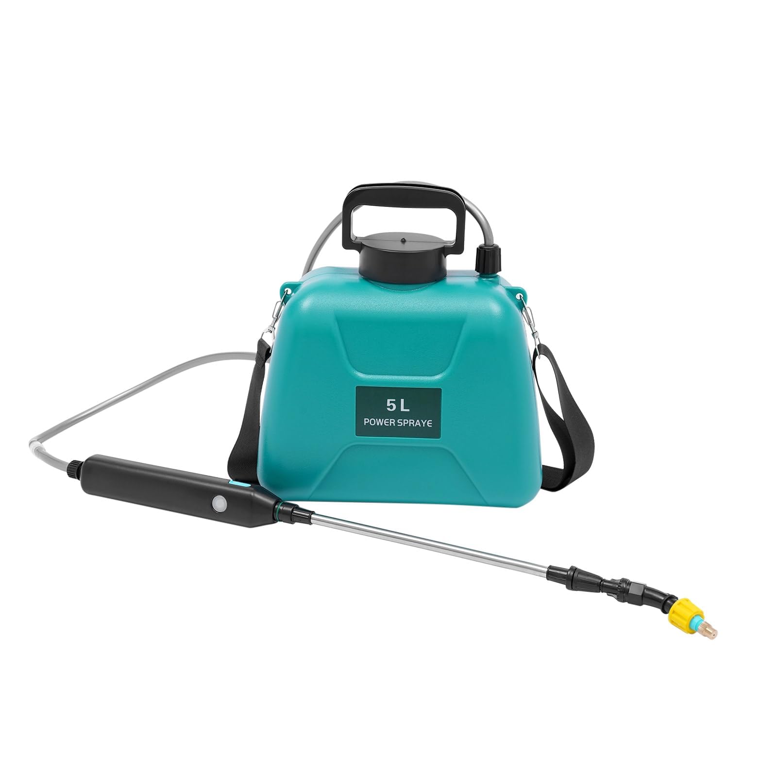 Spruzzatore da giardino a batteria da 5 l, con batteria ricaricabile da 2400 mAh, tracolla e bacchetta telescopica per prato, patio e pulizia