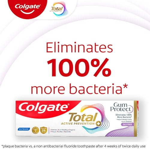 Colgate Total Active Prevention Gum Protect Whitening Toothpaste, Whitening Gum Toothpaste for Inflammation, Redness, Bleeding, Irritation, and Sensitivity, SLS Free, 3 Pack, 3.0 oz - Image 4