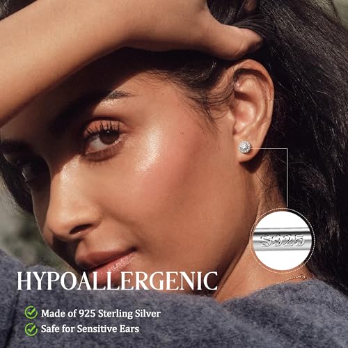 Moissanite Halo Earrings Studs : 18K Gold Plated Solid 925 Sterling Silver Stud Earring for Women Men Hypoallergenic Dainty Moissanite Jewelry for Sensitive Ear Round Cut D Color VVS1 1CT-4CT3