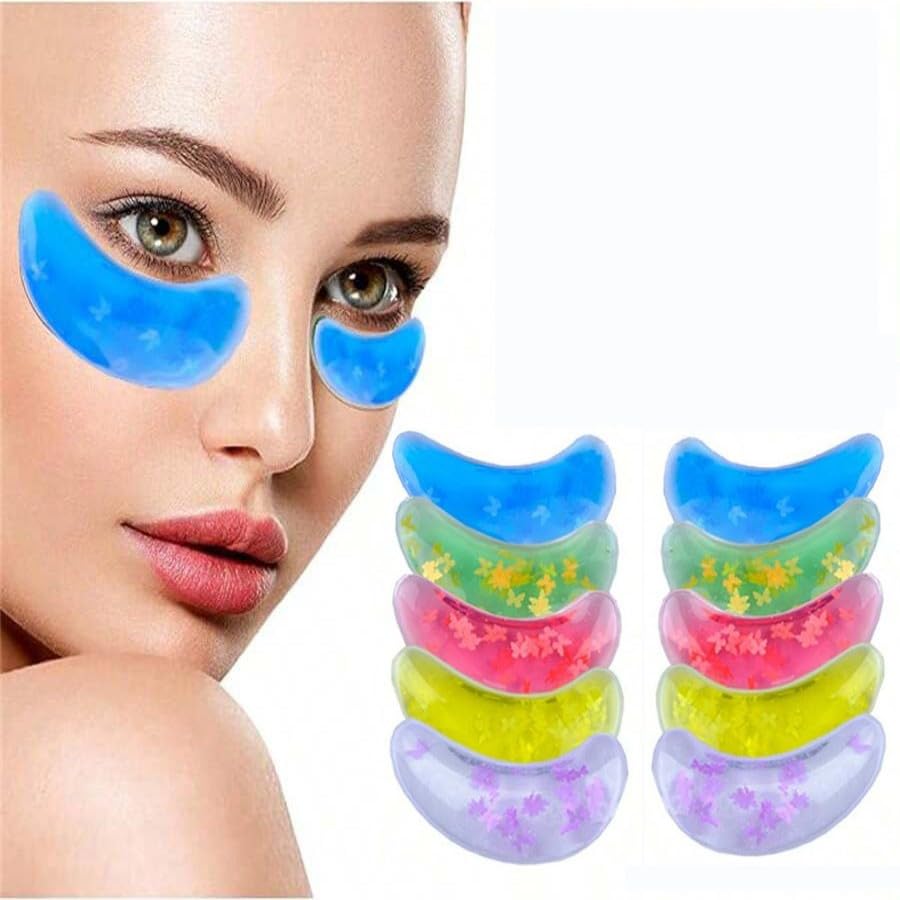 Reusable Hot and Cold Gel Eye Patches for Puffy Eyes, Multi-Color Glitter, Cooling Therapy Eye Mask, 5 Pairs (Butterfly)