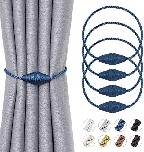 Pretty Jolly 2 Pack Upgrade Magnetic Curtain Tiebacks Handmade Weave Rope Curtain Holdbacks Convenient Decorative Cone Curtain Drape Tie Backs for Home & Office Window Drapery (Beige)