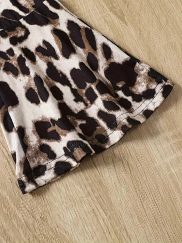 Image of KIDLAGA Toddler Girl Clothes Figure Graphic Drop Shoulder Top Pullover Leopard Print Flared Pants Fall Winter Outfit Set