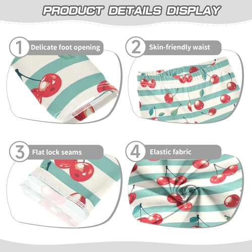 Wusikd Cherries Girls' Leggings Toddler Doodles Stripes Green Kids Yoga Pants Dance Active Tights 4T3