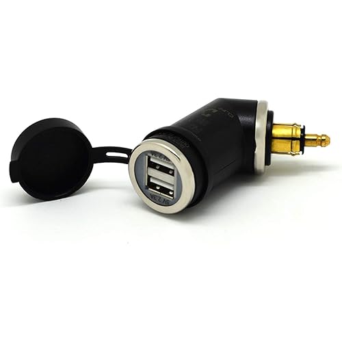 Cliff Top DIN Hella Powerlet Plug to Dual USB Charger Adapter 4.6 Amp Compatible with BMW Ducati Triumph Motorcycle (Short Angled)