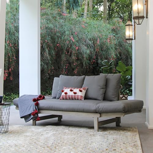Cambridge Casual West Lake Mahogany Outdoor Convertible Sofa Daybed, Weathered Gray/Gray Cushion