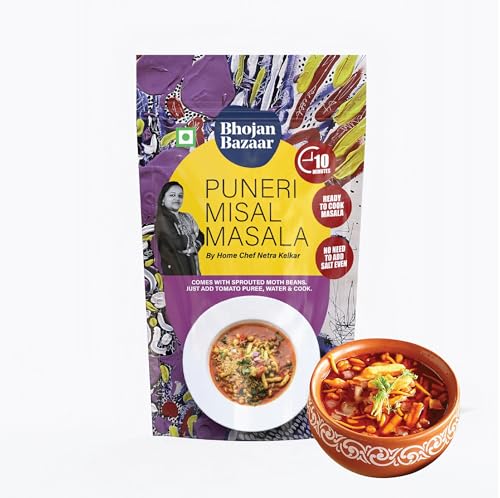 Image of Bhojan Bazaar Instant Puneri Misal Masala 70g, Ready to Cook Masala in 10 Minutes, Serves 4, Authentic Marathi Taste, No Need to Add Salt, Misal Spice Mix for Misal Pav, No Preservatives