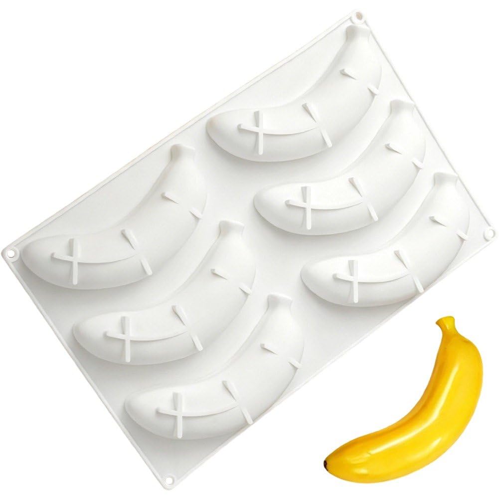 Sslvya 6 Cavity Banana Shaped Mold Silicone Pastry Baking Mould for Chocolates Jellies Candles and Desserts Making Tool