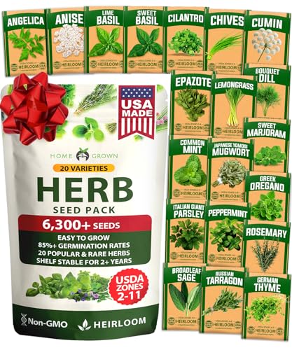 Image of HOME GROWN Premium Herb Seeds Variety Pack - 20 Heirloom Herb Seeds for Planting - 6,000+ Non-GMO Seeds with Plant Markers - Indoor Outdoor Hydroponic Herb Garden - Culinary & Medicinal Herbs