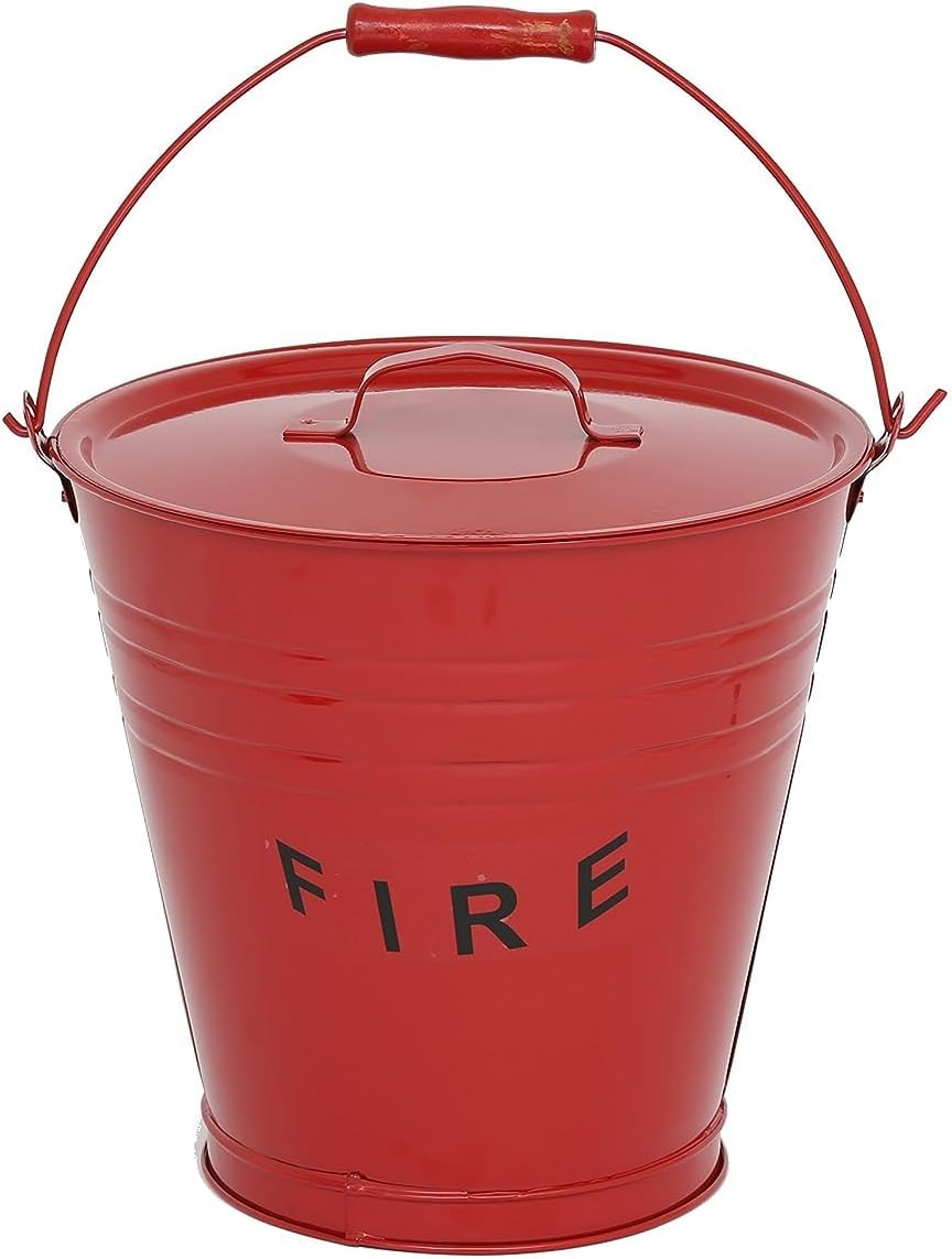 Unibos Red Vintage Style Coal Fire Red Ash Bucket With Lid Fireside