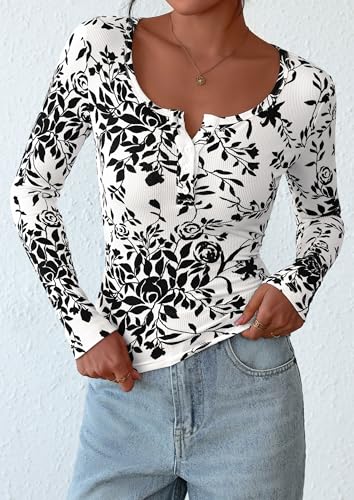 Image of PRETTYGARDEN Women's Fall Long Sleeve Henley T Shirts