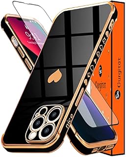 Qerrassa (2in1) Heart Case for iPhone 11 Pro Max 6.5inch Aesthetic Cute Girls Women Phone Case Love Hearts Pattern Girly Design Black Gold Luxury Designer Cover+Screen Protector for iPhone 11 Pro Max