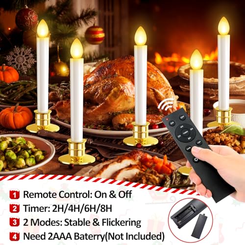 10 Pack Christmas Window Candles Lights Flameless Candle Battery Operated Candles with Remote Control Timer Gold Holders LED Candle for Party Table Top Xmas Thanksgiving Christmas Window Decorations by UMIKU - Image 2