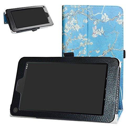 Ematic EGQ373BL Case,Bige PU Leather Folio 2-Folding Stand Cover for 7" Ematic EGQ373BL EGQ373BU EGQ373PR EGQ373TL Tablet,Almond Blossom