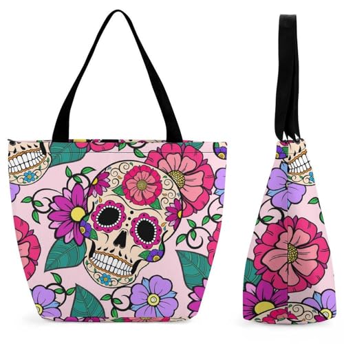 Sac de shopping pour voyage à motif crâne rose - Sac à bandoulière pratique