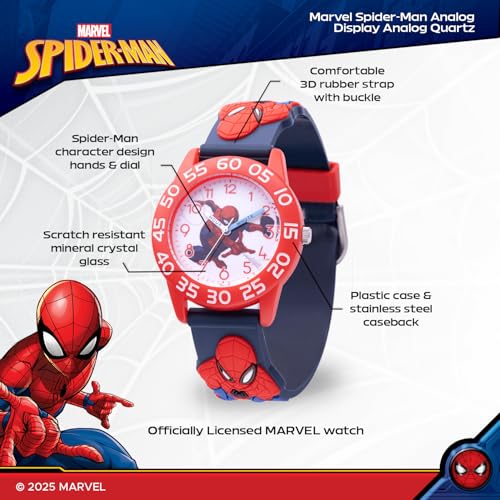 Image of Marvel Spiderman Watch for Kids - Spiderman Watch Boys - Spider-Man Watches for Boys 4-6 - Kids Toys - - Marvel Toddler - Teen - Red Bezel - Multicolor Nylon Strap