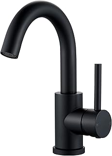Black Basin Mixer Tap 360° Swivel Bathroom Sink Taps, 304 Stainless Steel Single Lever Bathroom Sink Tap Mixer, Black Basin Tap with G1/2 UK Standard Fittings, Hot & Cold Water Control
