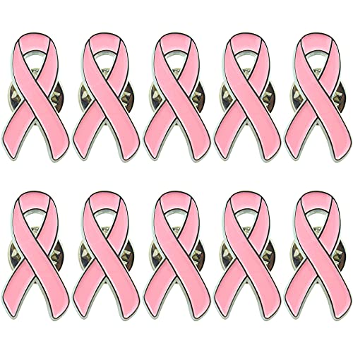 Image of 10 /30 /50 /100 /200 Pack Pink Ribbon Breast Cancer Awareness Lapel Pins Bulk for Public Events, Charity