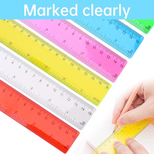 6 Stück Lineal 15cm Flexibel,Lineal 15cm Grundschule,Kunststoff Lineal Klein,Kurzes Lineal Set Grundschule mit Metrische und Lnch-Skala,Flexibel Ruler Farbiges für Schule,Büro,Zuhause