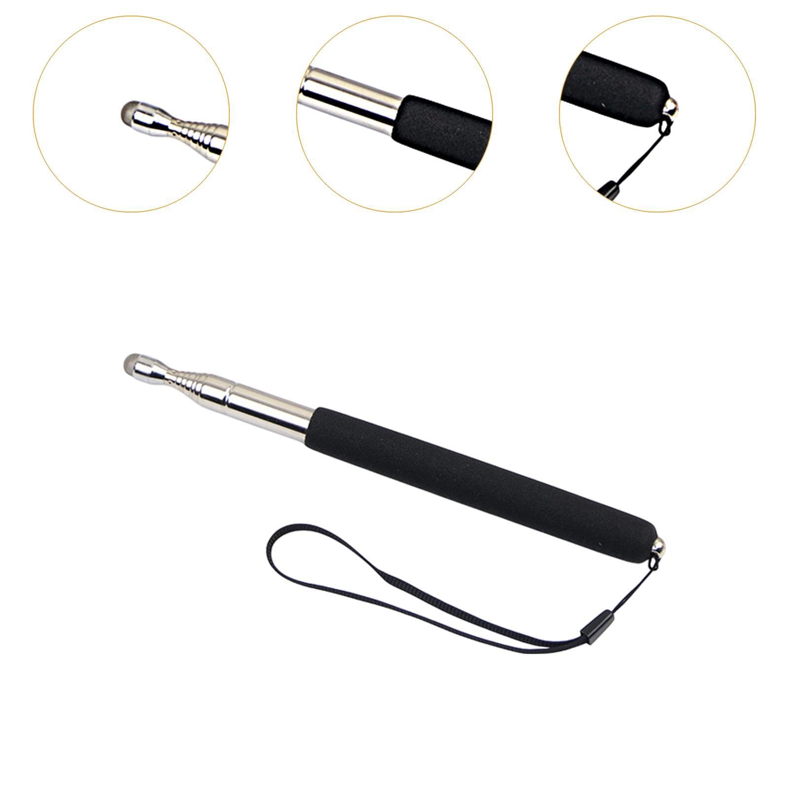 Lehrerpointer Teleskopischer Zeigestab Edelstahl mit Lanyard Ausziehbarer Handpointer Anti Rutsch Griff Handlicher Whiteboardstab für Schule Präsentat, Schwarz