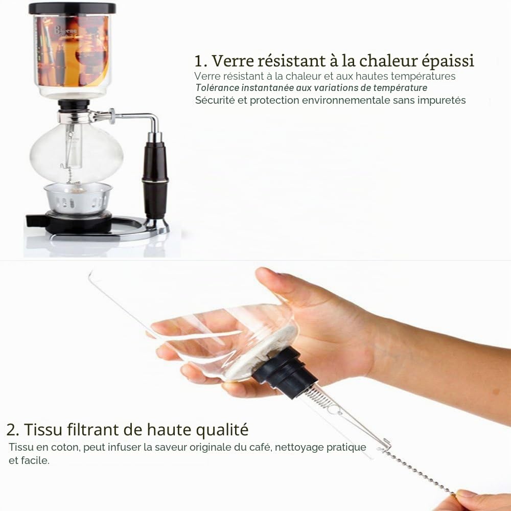 Siphon Cafetière à siphon en verre de style japonais 1 à 3 tasses