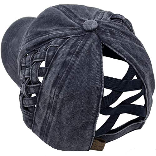 C.C Ponytail Criss Cross Messy Buns Ponycaps Baseball Cap Dad Trucker Mesh Hat (Solid Basket Weave Navy)