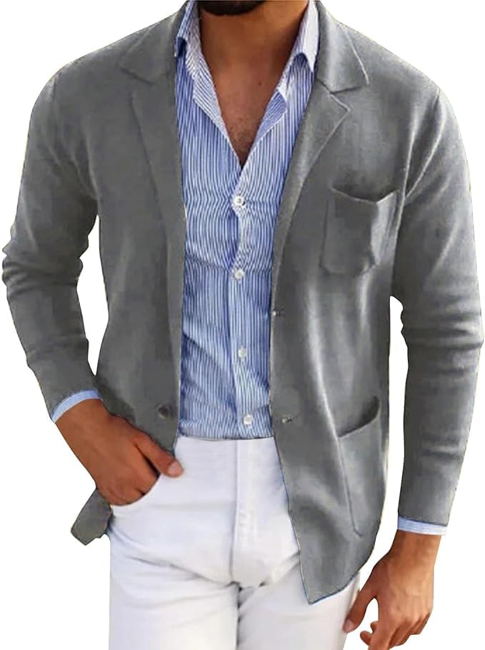 Men's Slim Fit Blazer Suit Lightweight Casual Linen Jacket Sport Coat Solid Color Notched Lapel Tuxedo Jackets