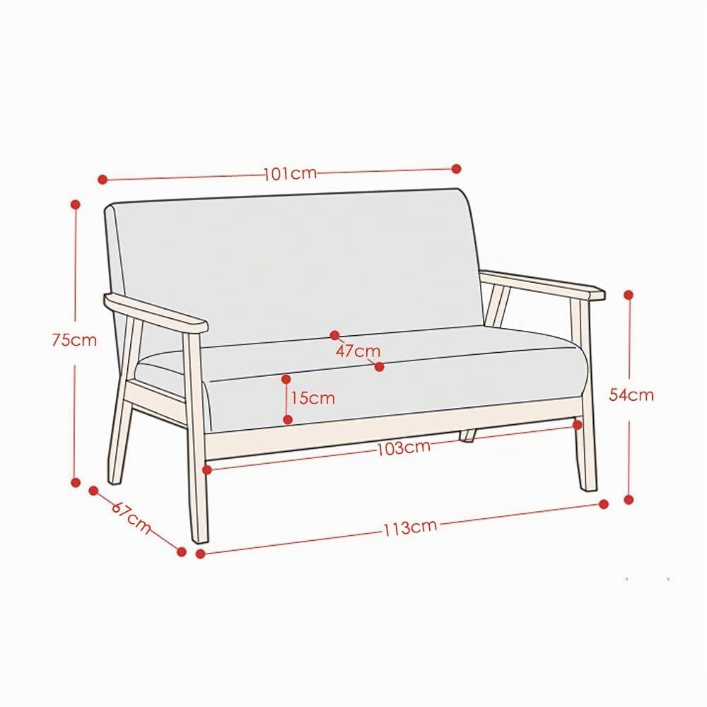 Dripex Divano a 2 posti, in tessuto, moderno e scandinavo, divano lounge in legno e tessuto di lino, per soggiorno, camera da letto, ufficio, grigio scuro, 113 x 67 x 75 cm, Grigio Scuro