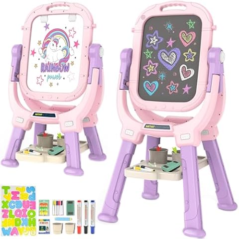 Victostar Easel for Kids, Rotatable Double Sided Adjustable Standing Art Easel with Drawing & Writing Accessories for Kids Boys and Girls Cover