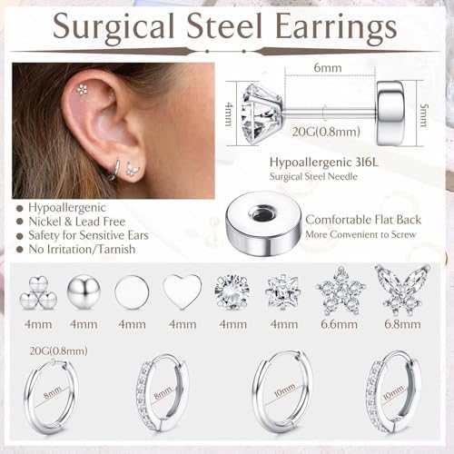 Image of Shining Diva Fashion 12 Pairs Anti Tarnish Earrings Combo Set | 14K Gold Plated | Hypoallergenic Stainless Steel Earring for Sensitive Ears | Flat Back Stud Hoop Cartilage Earring for Multiple Piercing