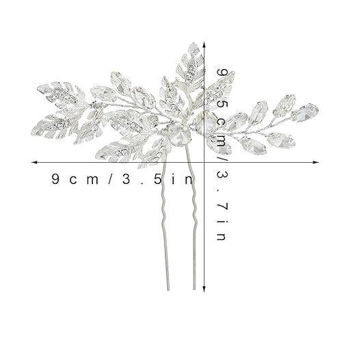 Miniatura 2 de Flatser Pinzas de pelo de boda con diamantes de imitación plateados para novia piezas de cabello para mujer paquete de 2