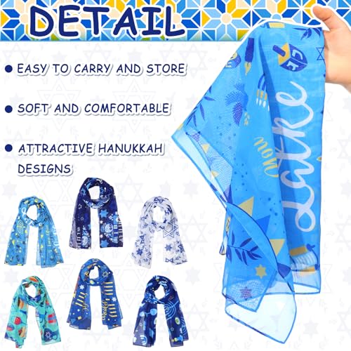 Cozypower 6 Pcs Hanukkah Scarves Chanukah Gifts with Hexagram Menorah Lightweight Soft Chiffon Scarves for Women Holiday Outfits Costume Party Supplies4