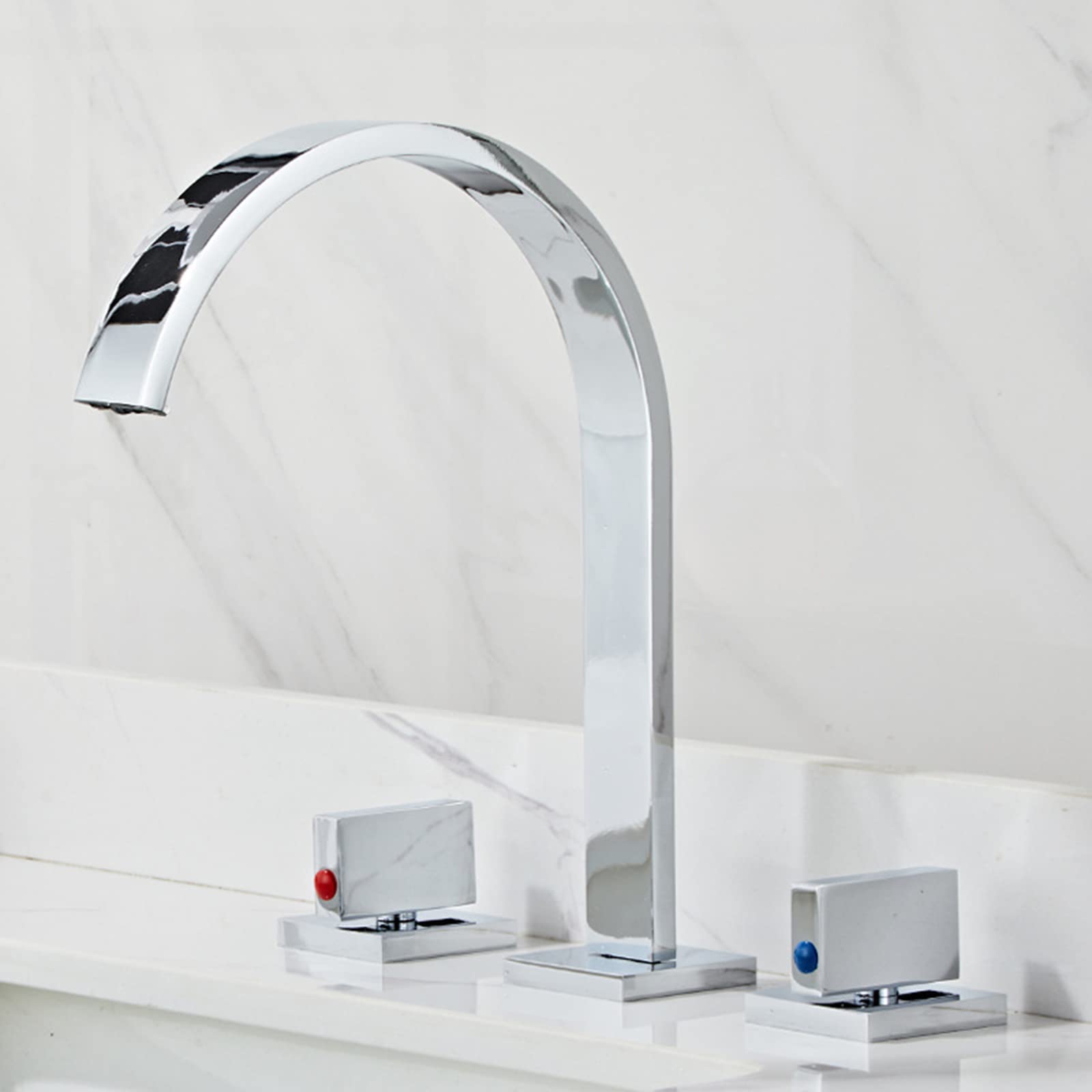 Robinet mitigeur de lavabo 3 trous avec double commande eau chaude et froide - 3