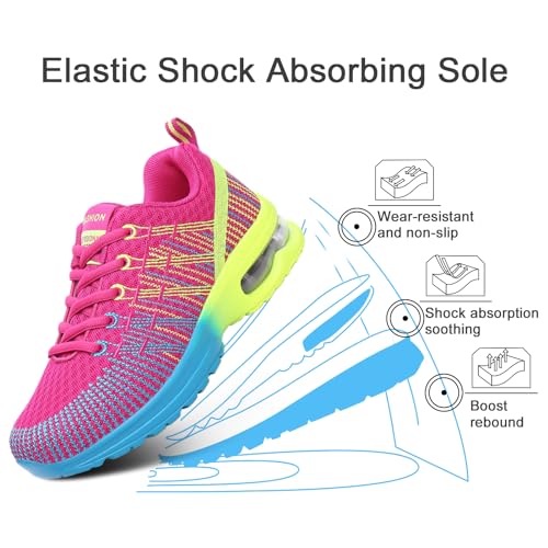 Hitmars Laufschuhe Damen Turnschuhe Luftpolster Sneaker Atmungsaktiv Sportschuhe Leicht Joggingschuhe rutschfest Straßenlaufschuhe Walkingschuhe Fitness Running Outdoor Rot EU 39