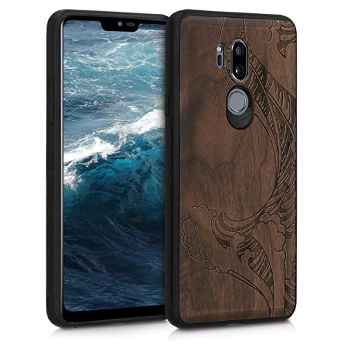 kwmobile Funda Compatible con LG G7 ThinQ/Fit/One - Funda de Madera de Nogal Olas marrón Oscuro