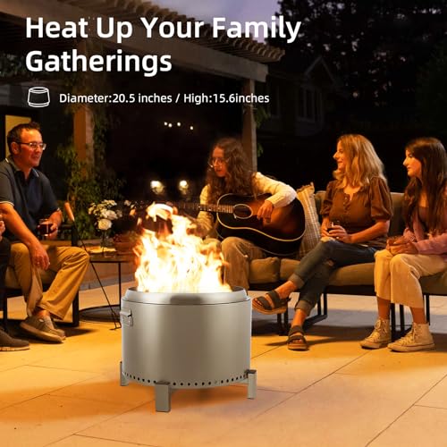PioneerWorks Outdoor Mini Fire Pit - Stainless Steel, Ideal for Backyard, Camping, Picnics, Includes Firehook, 20.5in Diameter.