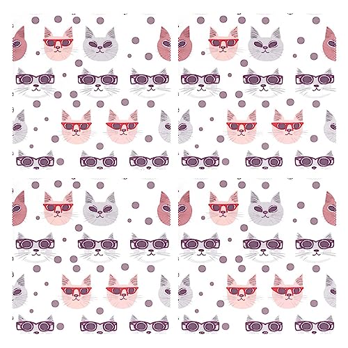 Cat with Glasses Placemats for Dining Table Farmhouse Table Mate Set of 4 Vinyl Placemats Easy to Clean Waterproof Square Placemats Set Chargers Dinner Plates