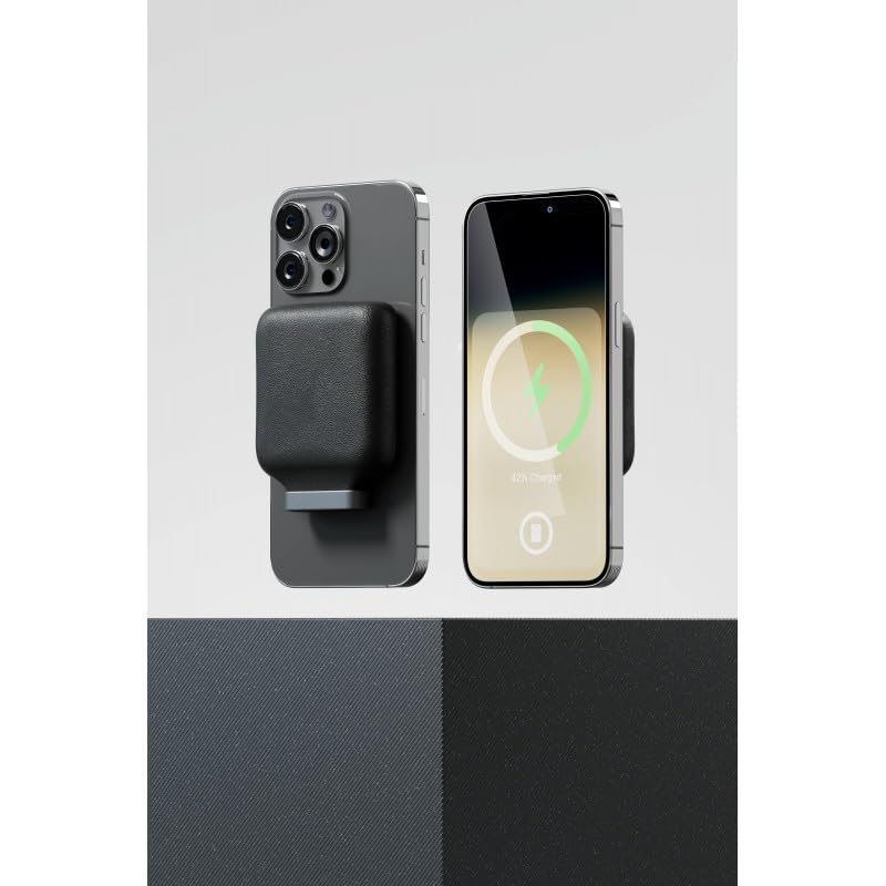 Xoopar Iné Oda Batería Magnética 5000 mAh de Piel Reciclada - Negro | Batería magnética de 5000 mAh en piel reciclada: recarga tu móvil 2 veces, puertos USB-C y Lightning