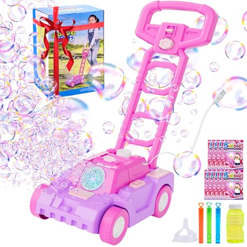 SHCKE Bubble Lawn Mower Bubble Machine for Toddlers 1-3,Plug in or Battery Operated Bubble Mower for...