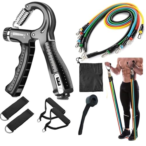 Image of SUREFIT Hand Grip Strengthener Adjustable with Resistance Bands Set, Finger Exerciser, Forearm Trainer | Home Gym Fitness Kit for Men & Women | Strength Training, Muscle Builder & Workout Equipment (Counter Adjustable- 5-60 Kg)