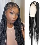 Lexqui Full Lace Braided Wigs for Black Women Knotless Braided Wigs Box Braid Wig Synthetic 360 Lace Braided Wig for Daily Wear，36 Inches，360° HD Full Lace